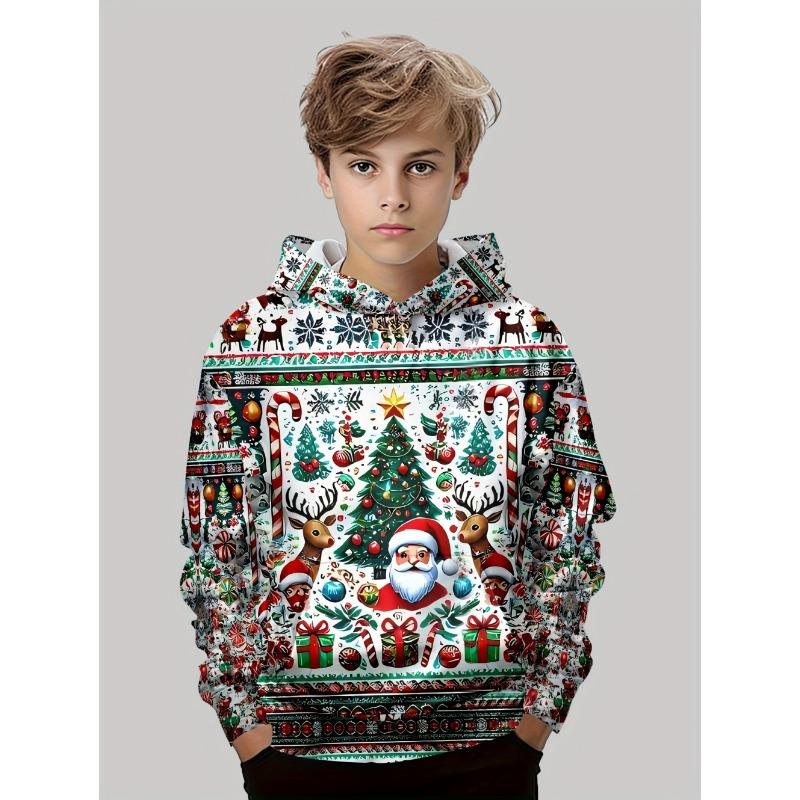 Children's Clothes Christmas Pattern Cute Print Boy Long Sleeve Sweatshirt Christmas Gift Children 3-14y Pullover Boys Clothing