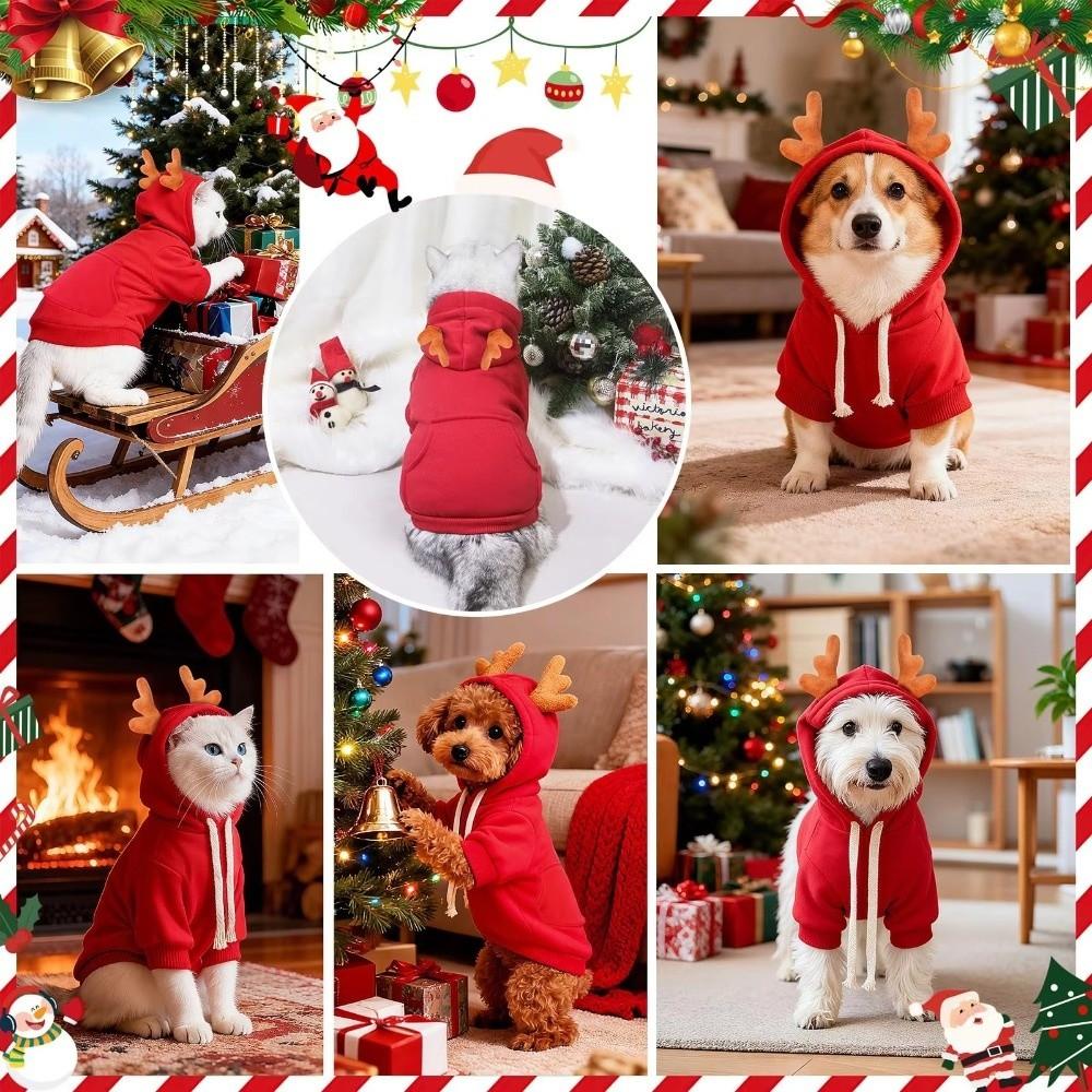 With Pockets Pet Elk Cosplay Costume Thickened Fleece Lining Cat Christmas Costume for Dog Cat