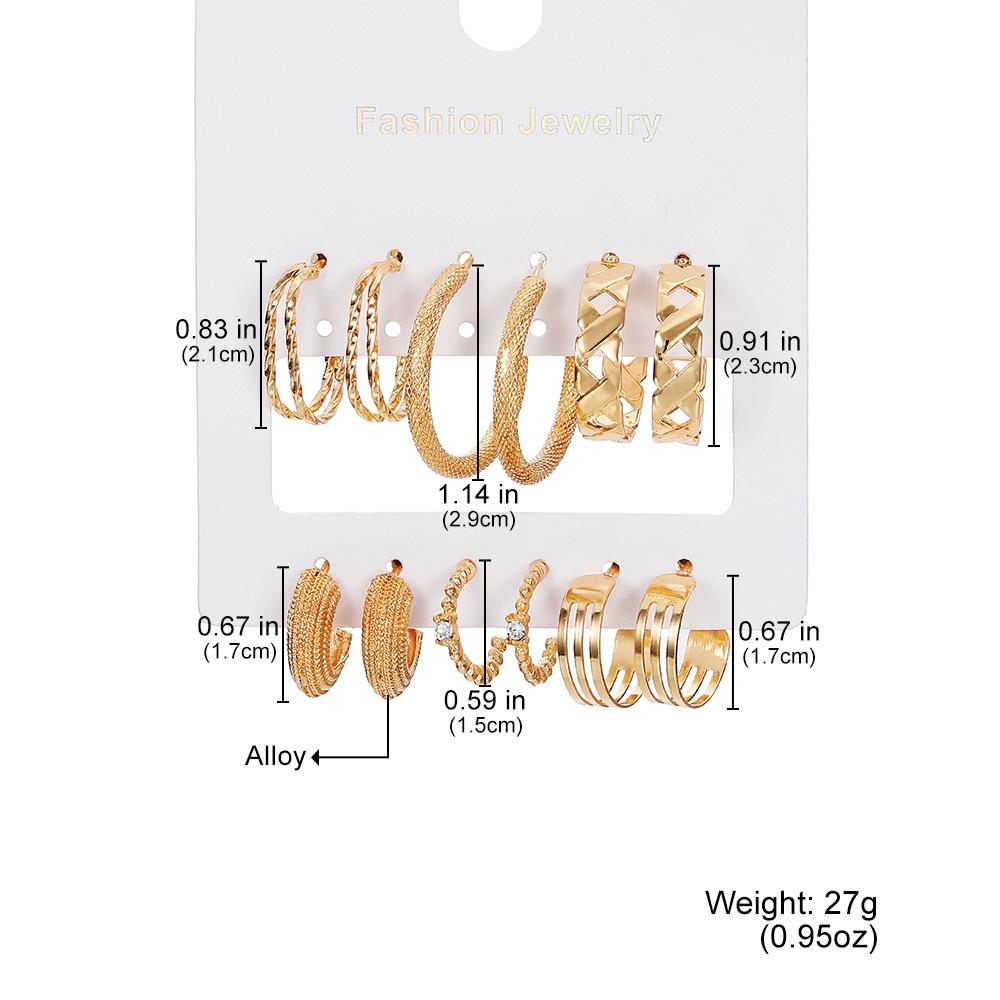 6Pairs Korean Fashion Gold Color Metal Twist Hoop Earrings Set for Women Jewelry Simple Circle Geometric Drop Dangle Earrings