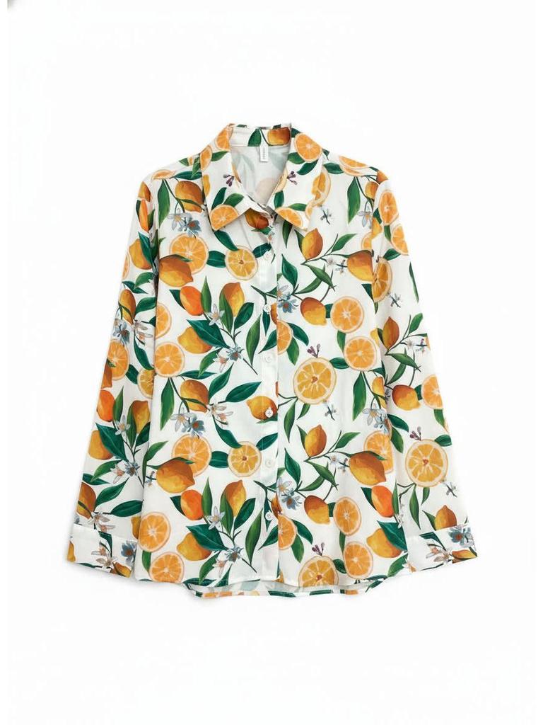 2026 Orange Element Niche Design Loose Long-Sleeve Shirt for Spring/Summer