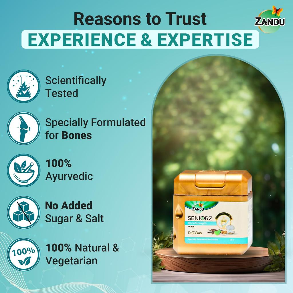 Zandu Seniorz BoneStrength Tablet 60 Tablets for Seniors with Natural Calcium & Vitamin D3 for Strong Bones