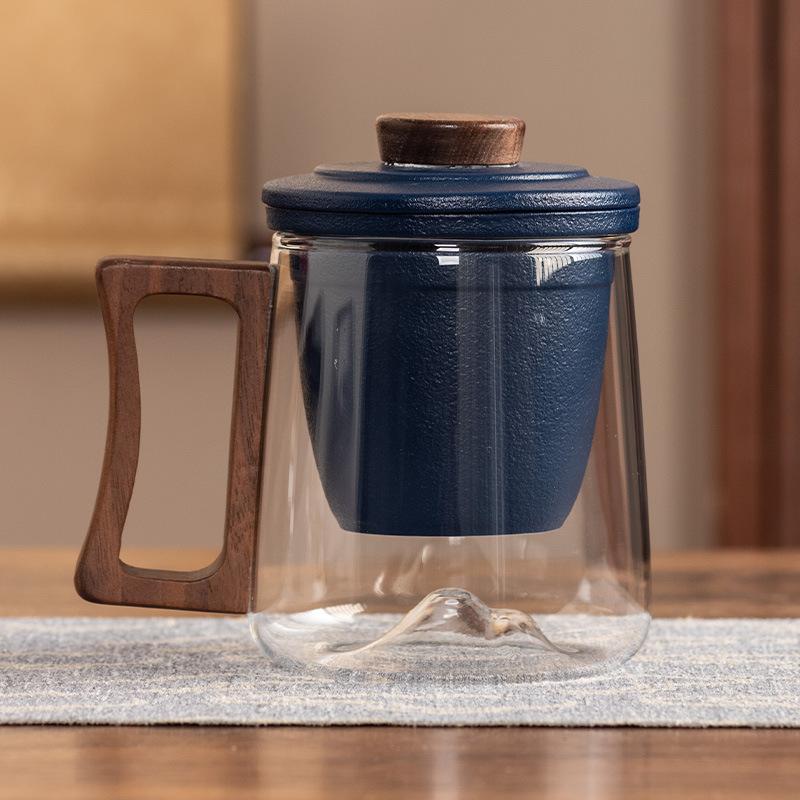 Black sandalwood handle office cup ceramic liner filter glass tea cup high-end anti-scalding gift box portable gift