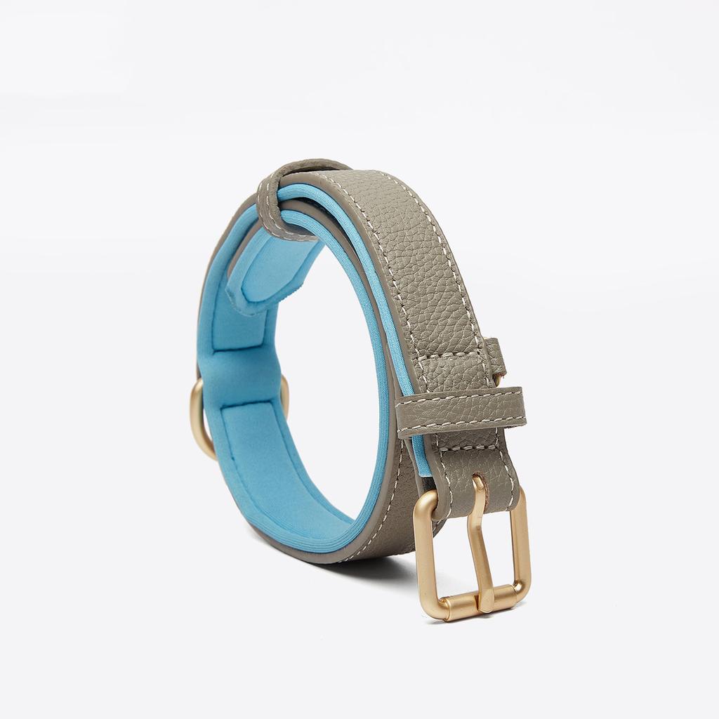 New Pet Genuine Leather Collar Lychee Pattern Head Layer Cowhide Dog Collar Anti-slide Adjustable Dog Collar