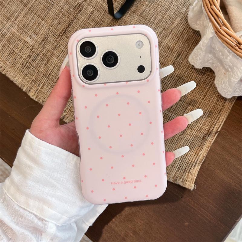 

Pink Polka Dot Stroller Little Bear Magnetic Phone Case for iPhone 17, 16 Pro Max, 15, 14 - Girly Design iPhone 16 Pro Max