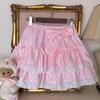 Vintage Harajuku Lolita Style Mini Skirt Women Kawaii Polka Dot Bow Lace Cake Pink Skirt Gothic Cute Sweet Schoolgirl Y2k Skirts
