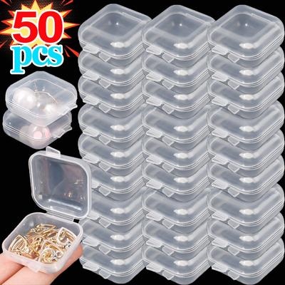 5-50Pcs/Lot Mini Square Storage Box Transparent Plastic Flip Cover Small Case Pill Jewels Dustproof Storage Pack Boxes
