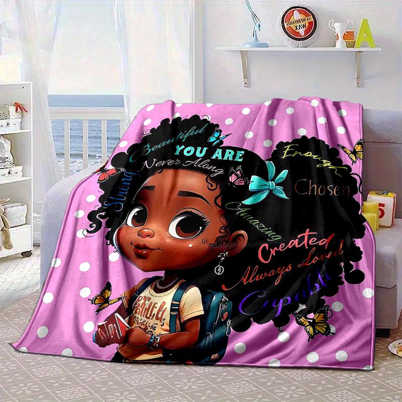 Black Princess Magic Celebration Blanket Flannel Blanket for Bed, Sofa, Camping, Hiking, Picnic Essentials, Gift for Family Fan Gifts