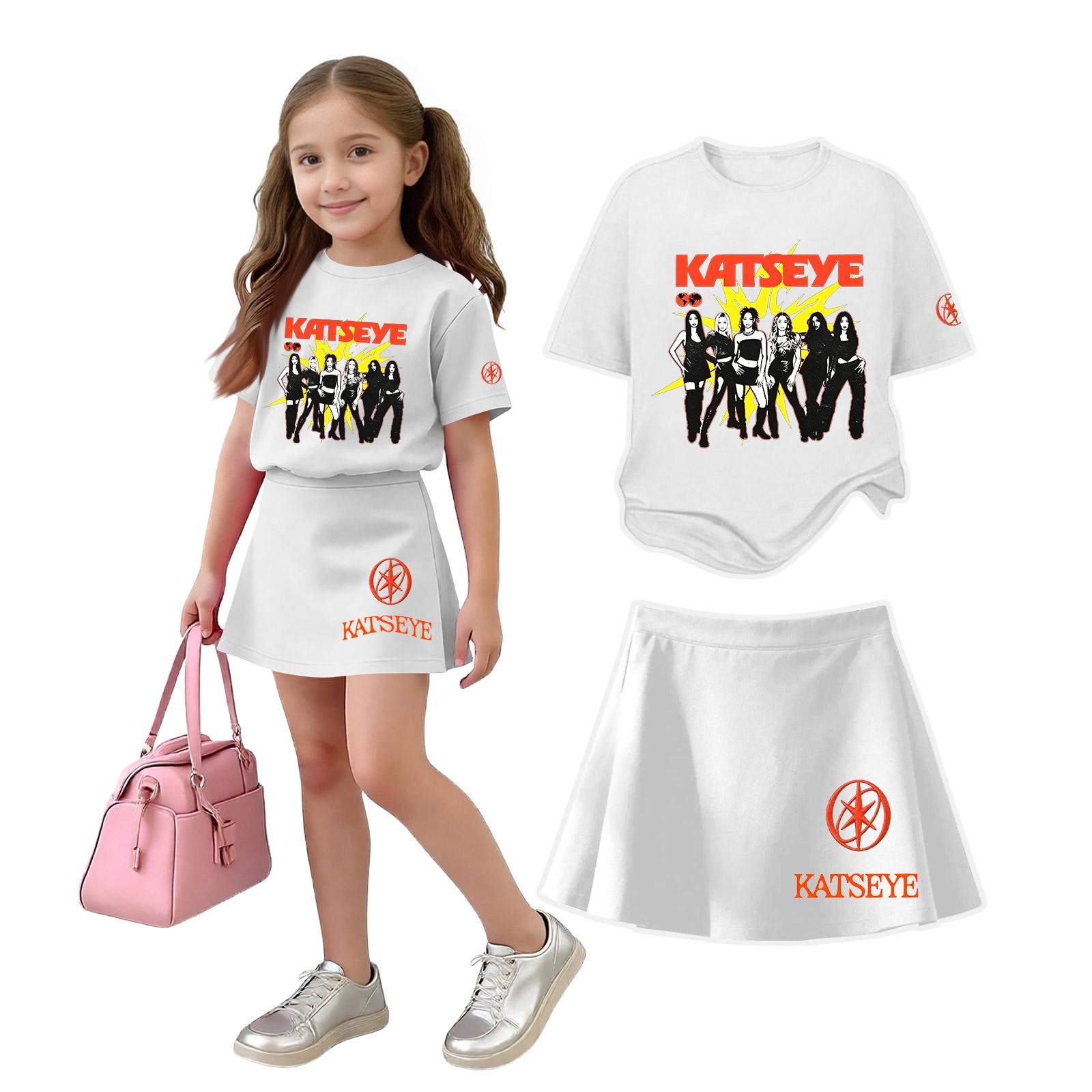 Girls Casual Loose Fit Short Sleeve Crew Neck T-Shirt and Skirt Set Lightweight Comfortable Soft Fabric Suitable for Everyday Wear 130