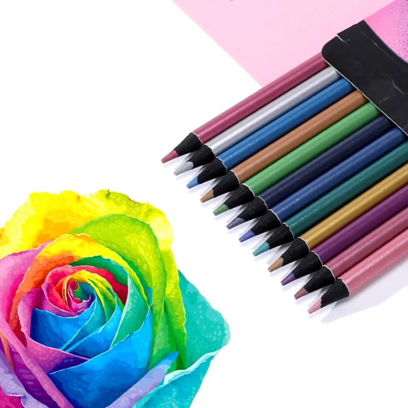 12-Color Metallic Pencil Set for Artists and Students - Soft Wood, Vibrant Colors, Smooth Application