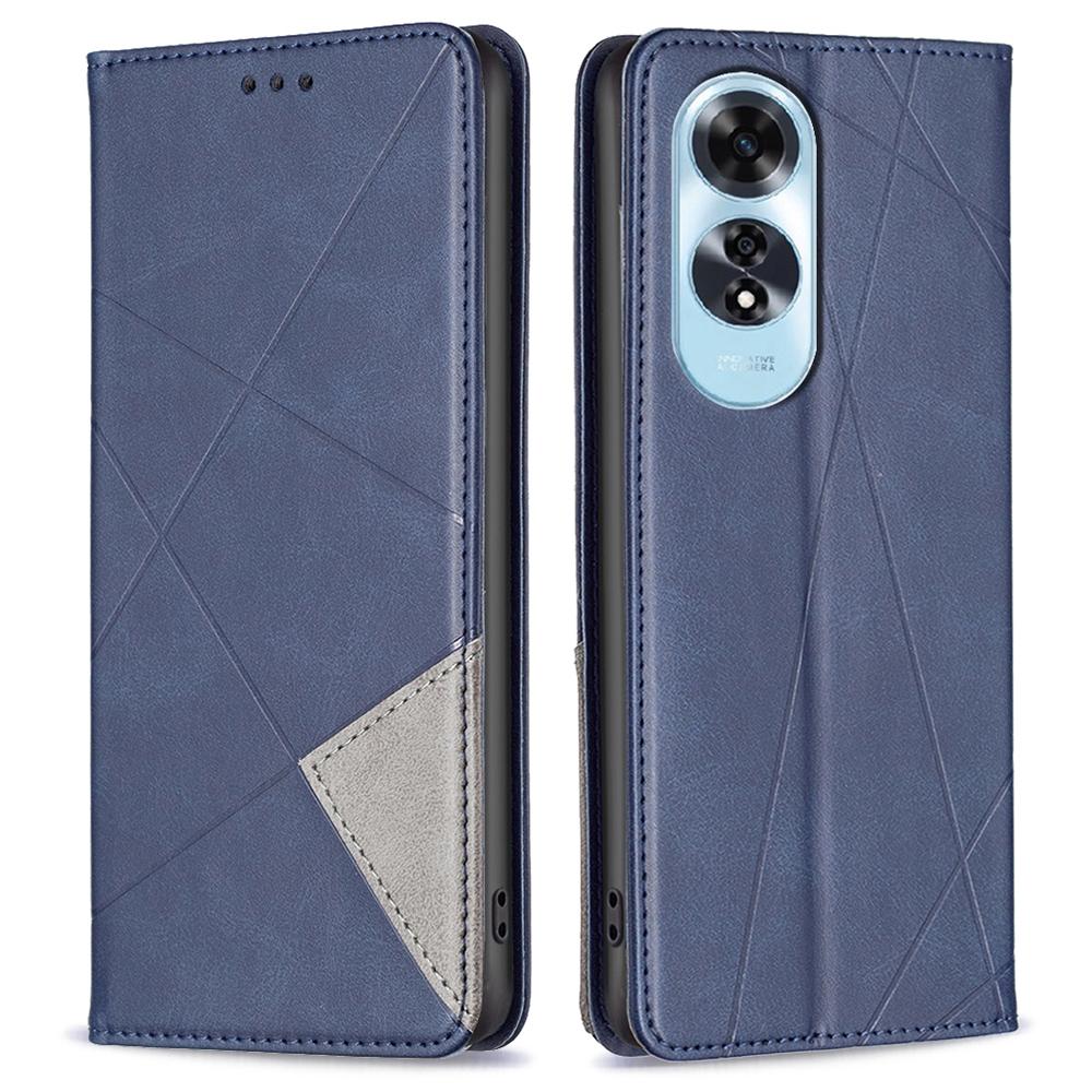 

For Oppo A60 4G Case Shockproof PU Leather Rhombus Phone Cover with Card Slots Blue