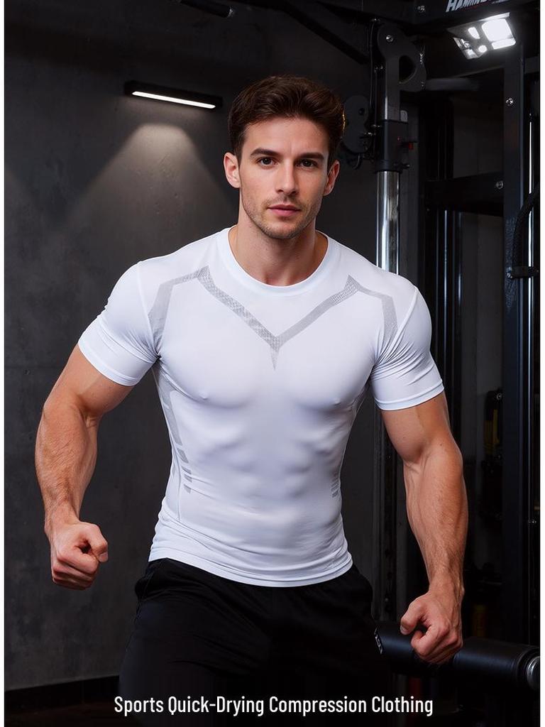 Tricou Sport Bărbați cu Uscare Rapidă și Compresie pentru Fitness, Alergare, Baschet și Fotbal