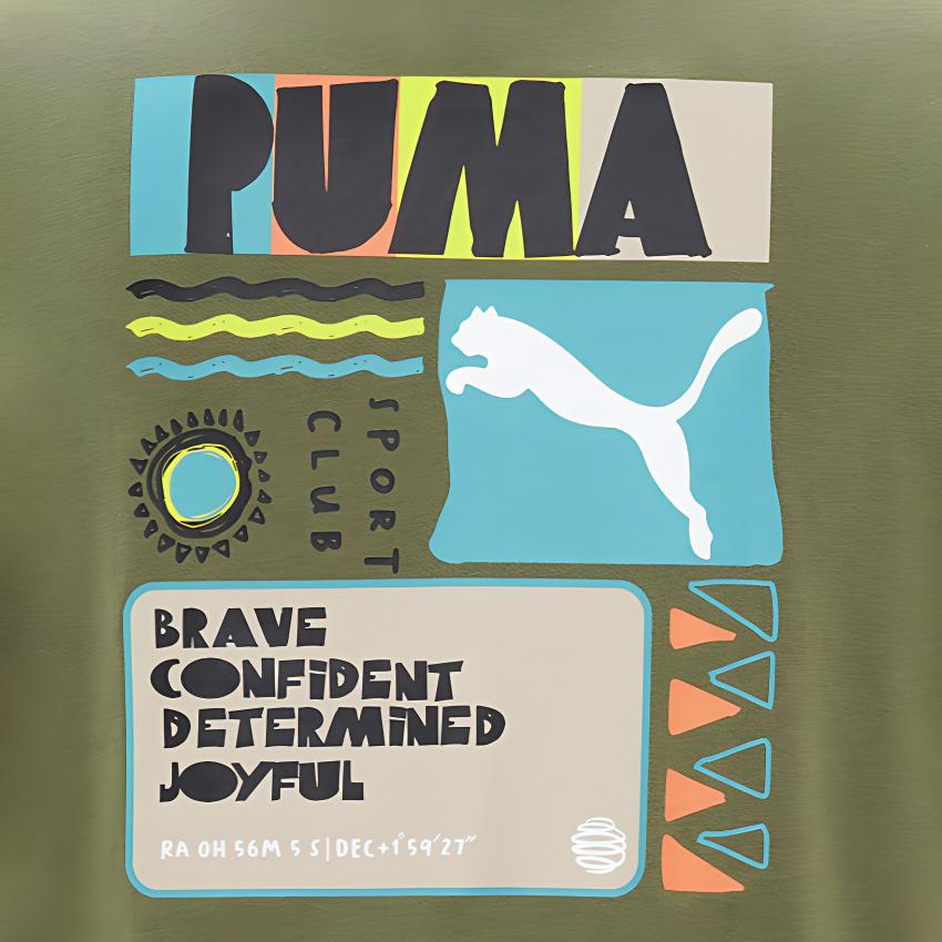 Puma Alphabet Logo Print Short Sleeve T-Shirt Men Tops Military-Green 536926-32