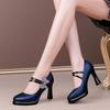 FHC New Cowhide Leather Office Lady Work Shoes,Women Platform Pumps,Rhinestone Bowtie High Heels,Round Toe,Black,Blue,Dropship