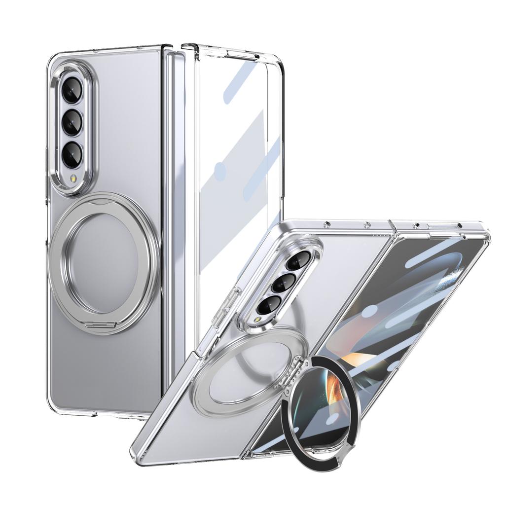Transparent Clear Magnetic Rotatable Kickstand Phone Case for Galaxy Z Fold 7/6/5/4 with Front Screen Protector