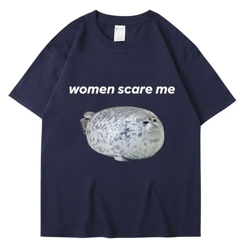 

Y2K Women Scare Me Funny Seal Meme Print T-Shirt Unisex Women Trendy Humor T-shirts Casual O-Neck Tees Streetwear 3XL