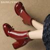 Bow Chunky Women Ankle Boots High Heels Leather Designer Shoes 2025 Trend Winter New Brand Goth Pumps Fashion Botas De Mujer