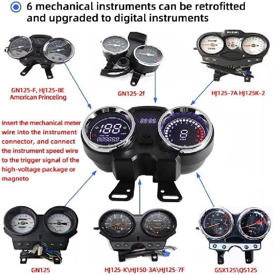 Motorbike Speedometer Universal Motorcycle Speedometer RPM Fuel Gauge with USB Charging Meter for SU&ZUKI GN125-F HJ125-8E HJ150-3A EN125 GSX125