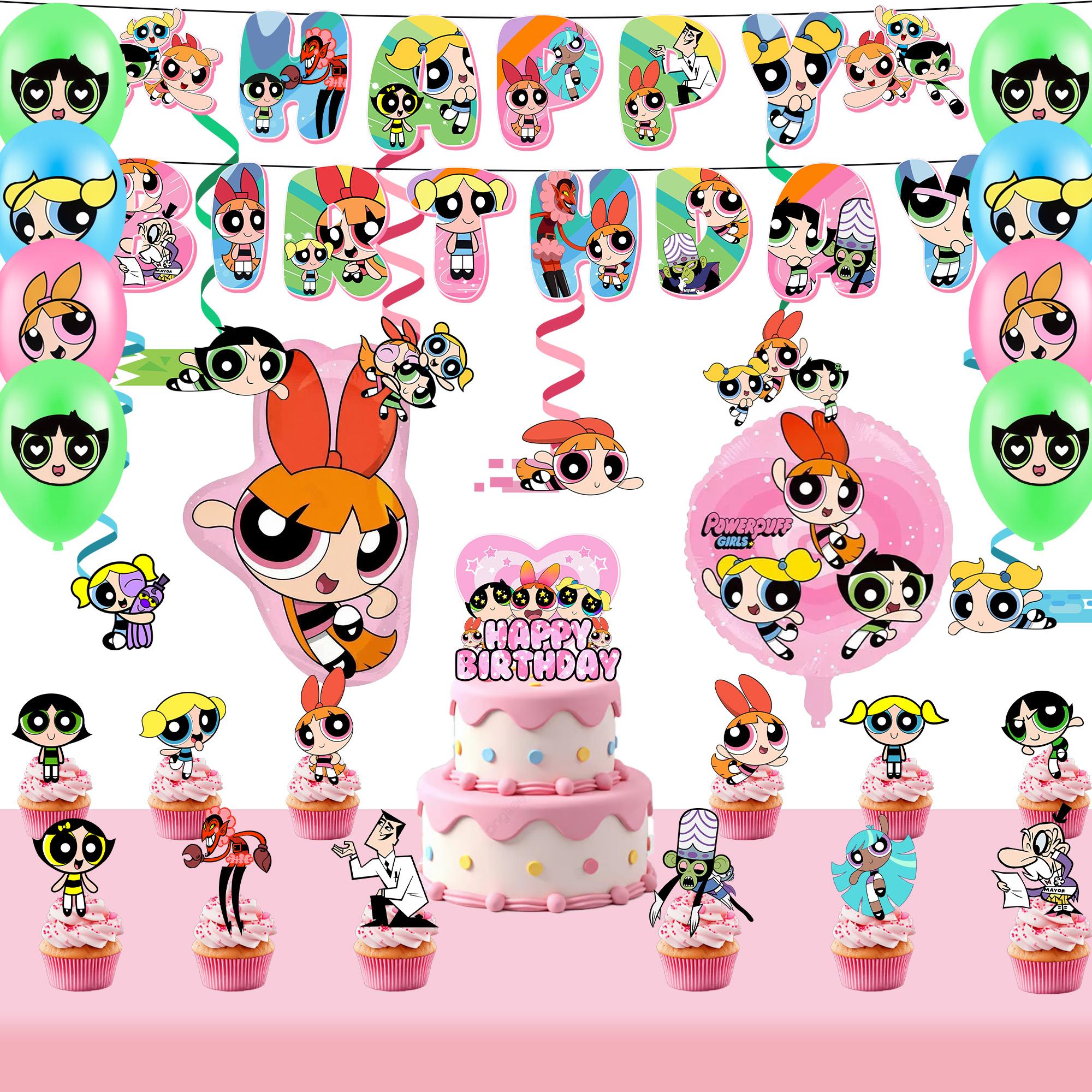 Cartoon Birthday Party Supplies, Cartoon Party Decorations Set- Cartoon Birthday Banners Tablecloth & Balloons Cake Toppers etc Cartoon Party Supplies розовый