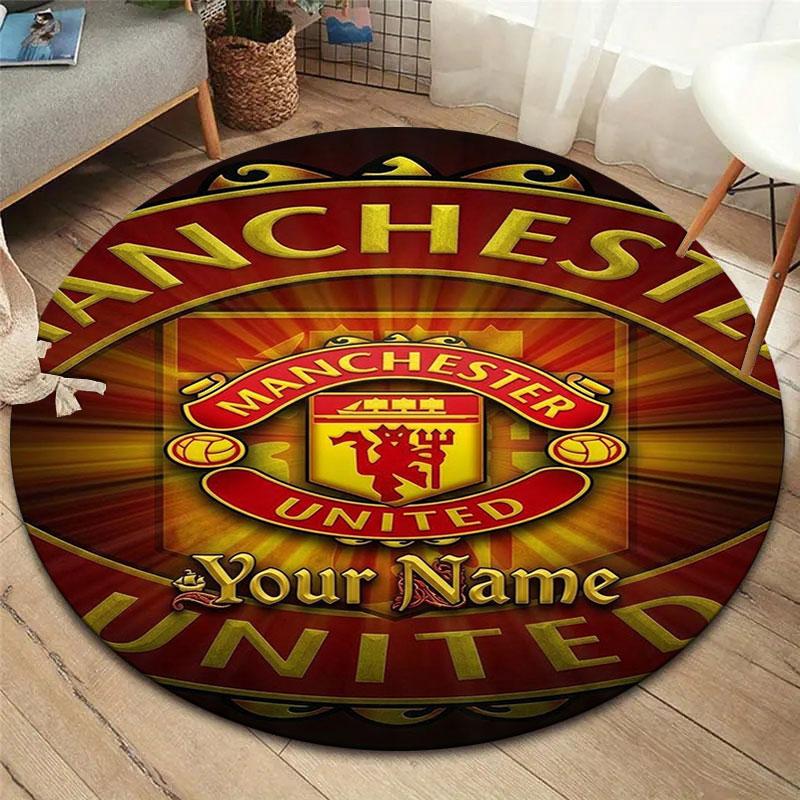 Manchester United F Custom Name Round Area Rug,Carpet Rug for Living Room Bedroom Sofa Playroom Decor,Non-slip Floor Mat