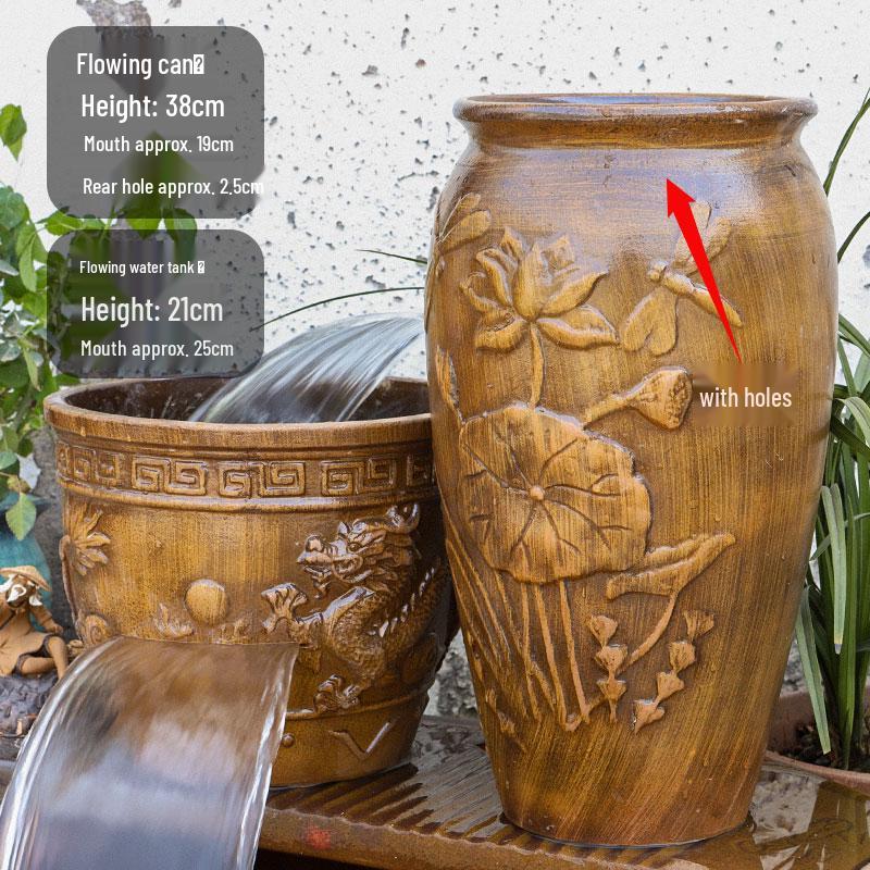 Komplettes Wasserfall-Dekoration Keramik-Aquarium mit zirkulierendem Wasser und Filter für die Wasserlandschaftsgestaltung.