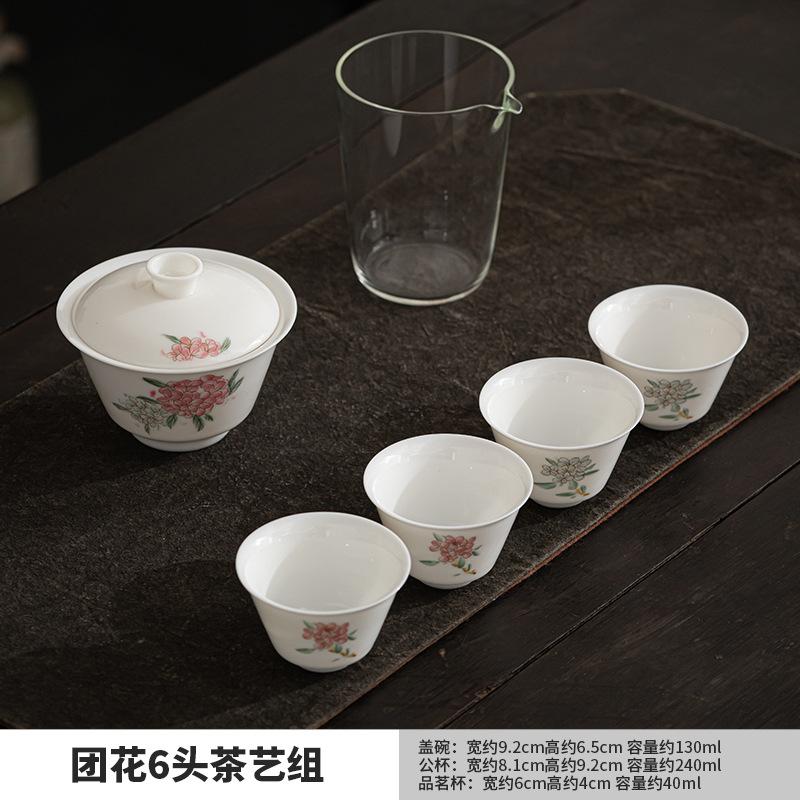 

Чайный сервиз Dehua White Porcelain Peach, полный набор, винтажный набор для чайной церемонии, чайник и чайная чашка, аксессуары для кафе, украшения