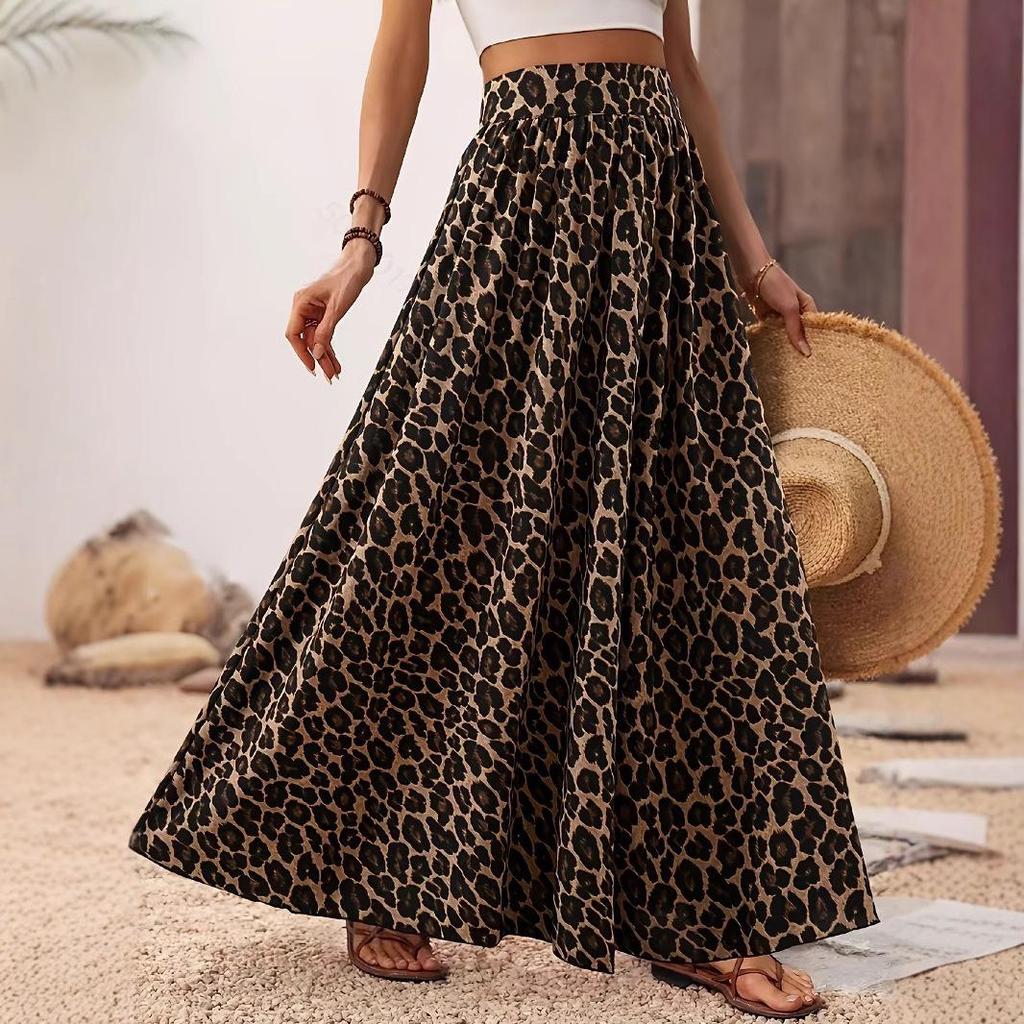 2025 Spring/Summer Leopard Print High-Waisted Midi Skirt