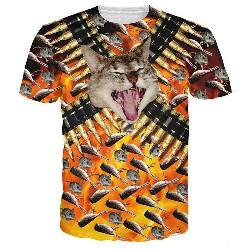 Unique Designer Cat T-shirt Men's Clothing Short Sleeves O-neck Soft T Shirts 3D Print Cute Animal Personality Street Tees Tops