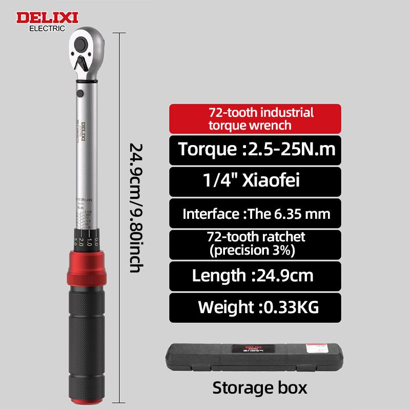 

DELIXI ELECTRIC 1/4 Drive Torque Wrench with Storage Box 1-6N.m /2.5-25N.m High Precision Tools for Electronics Automotive DIY 2.5-25N.m