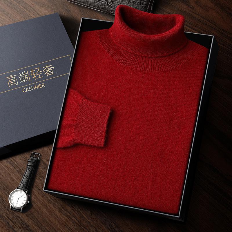 Men's High Neck Cashmere Sweater - Solid Color, Long Sleeve Knitwear for Casual and Business Wear