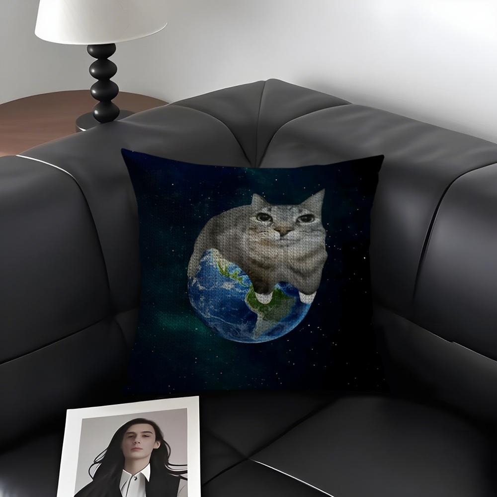 Meme Cat Funny Cushion Cover Natural Linen Organic Fabric DoubleSided Printing Sofa Home Decor Gift Pillow Case