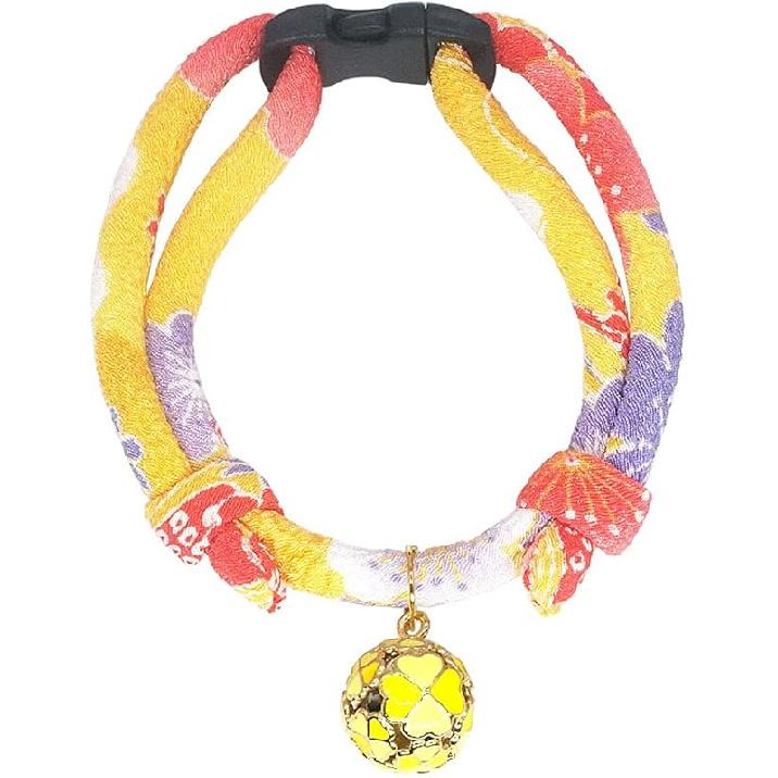 PetSoKoo Four-Leaf Clover Cat Collar with Bell Breakaway Buckle. Japanese Chirimen,Cute Kitten Collar for Girl Boy Cat