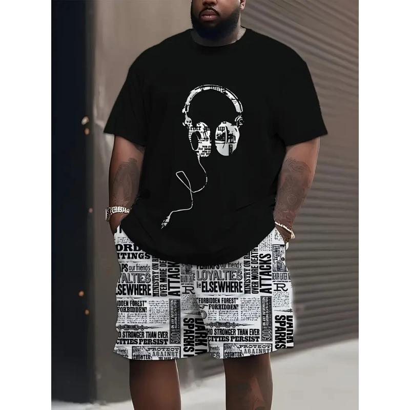 Fashion Printed Set Casual Loose Men's Crew Neck Sport Wear Men’s