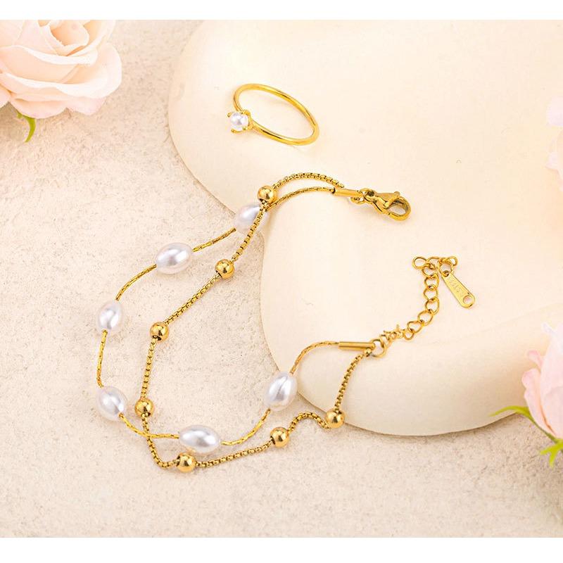 Leichter Luxus Mode Freundin Armband Edelstahl Gestapelt Perlenarmband Natürlich Weiblich Nische