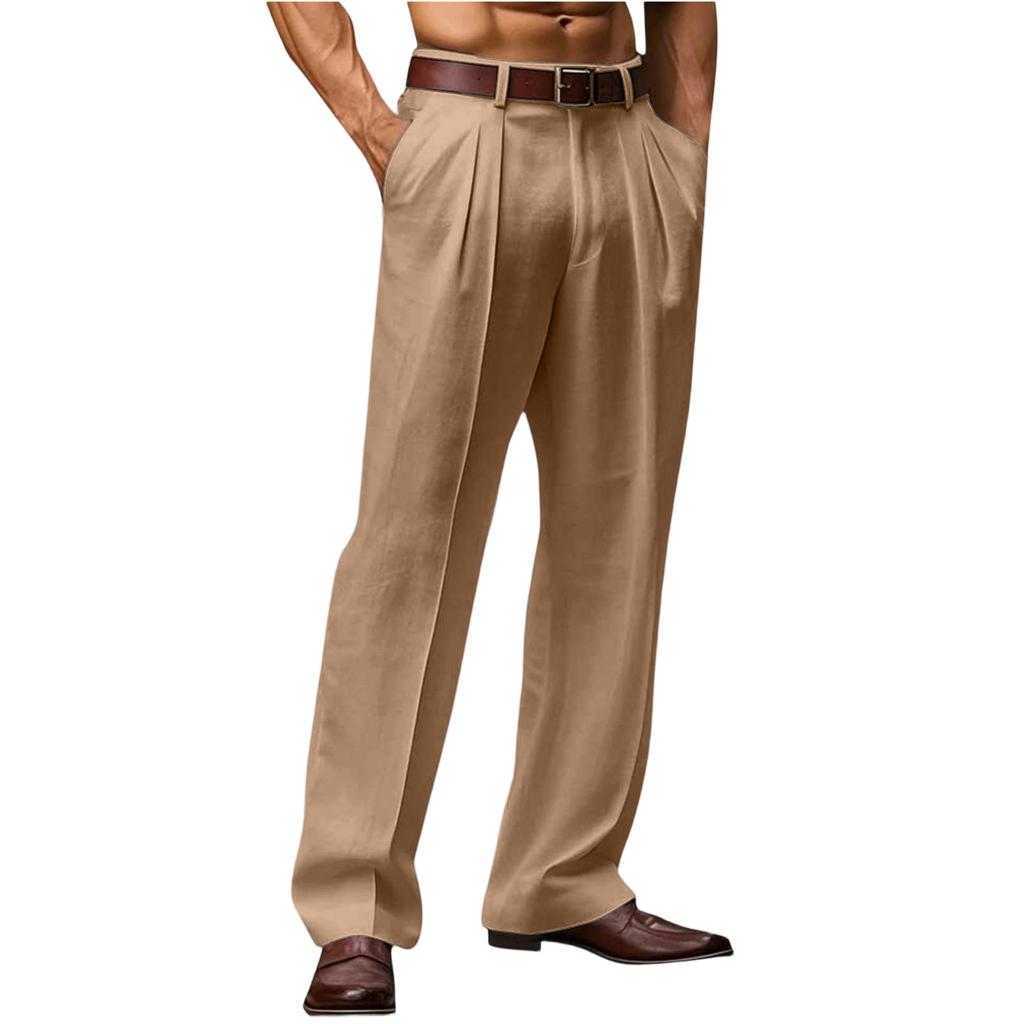 Pantaloni da uomo alla moda in lino traspiranti a gamba dritta - Pantaloni larghi casual da esterno