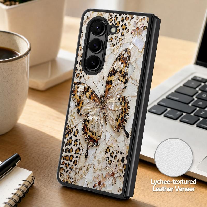 Luxury Butterfly Print Case For Samsung Galaxy Z Fold 8 Ultra 7 6 5 Fold8 Fold7 Fold6 Luxury Leather Skin Hard Folding Phone Cover