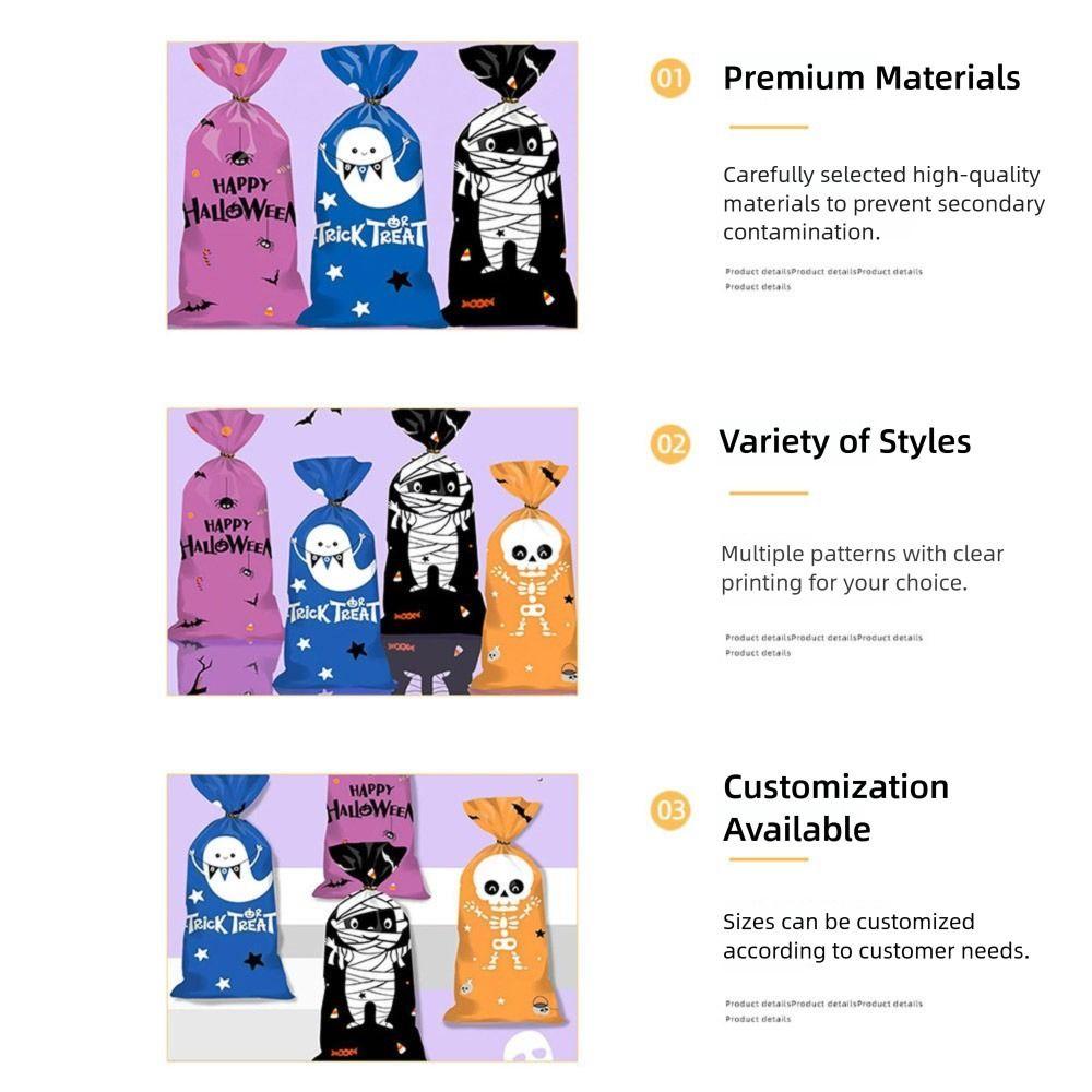 50PCS with Ties Halloween Gift Bag Cartoon Storage Bag Creative Candy Cookies Bag Halloween