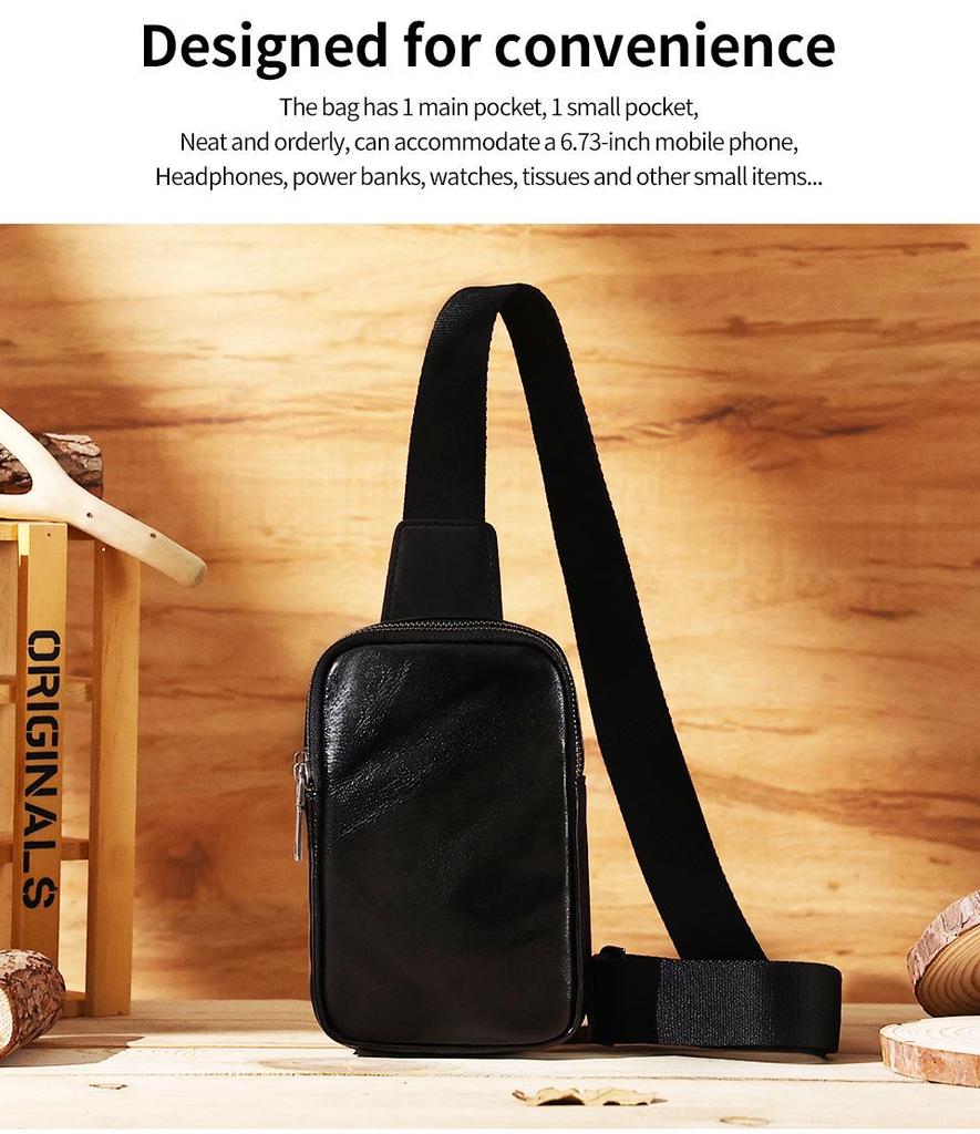 Men's Retro Genuine Leather Crossbody Chest Bag - Trendy Shoulder Bag for Commuting