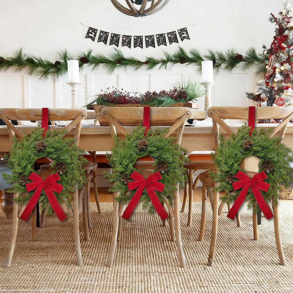 Pre-Lit Artificial Christmas Wreath,  Artificial Christmas Garland For Front Door With Red Bow, Cones, Red Berries,