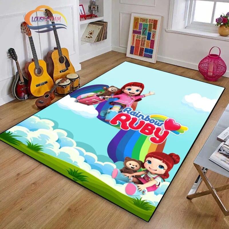 3D Printing Rainbow Ruby Series Carpet Lulu and Bear Cartoon Living Room Bedroom Non-slip Rug Soft Play Area Floor Mat Girl Gift