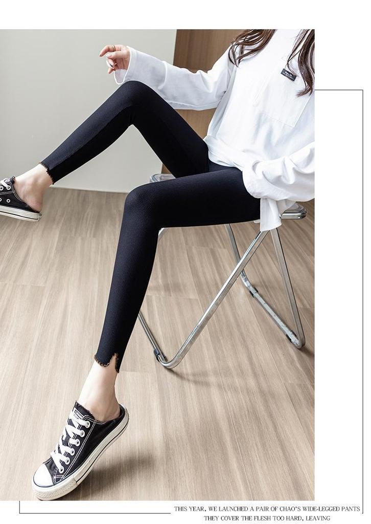 Women's Gray Slimming Elastic Cotton Pants - Nine-Point Length, Tummy Control, Skinny Leg, Suitable for Outdoor Wear.