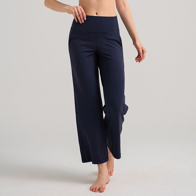 

LHY Straight Wide Leg Sports Pants Female Nine Points High Waist Loose Work Commute Leisure Sports Yoga Pants Can Be Outwear CK02 lulu navy blue 10/XL([62.50 kg-70.00 kg]])