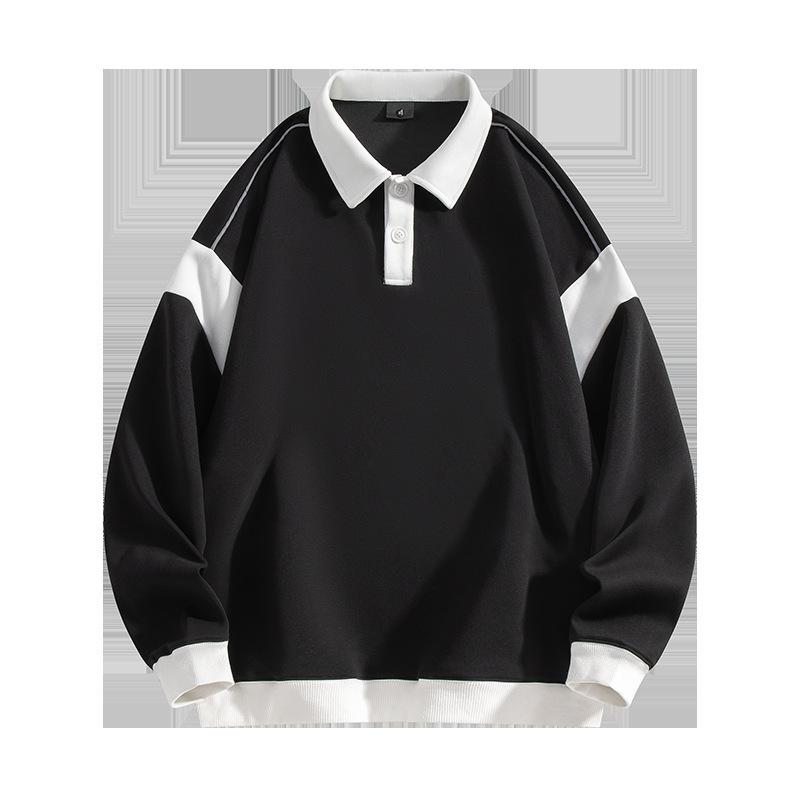 Lapel sweatshirt men's spring and autumn fashion brand American loose shoulder polo shirt teenagers trendy handsome long-sleeved top