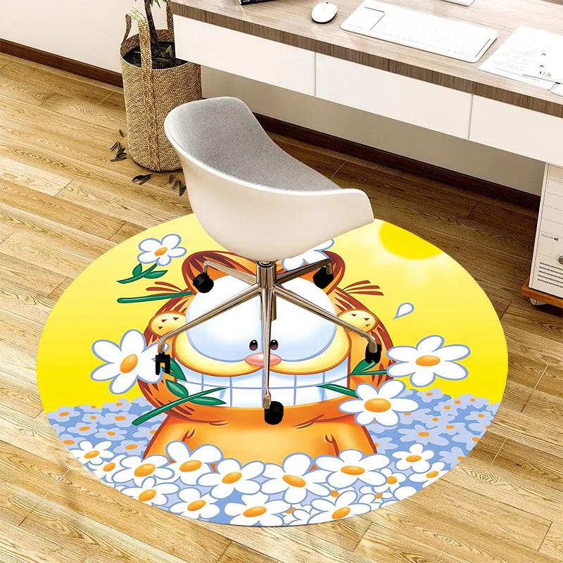 1pc Garfield with flowers Round carpet, Made of Polyester,Perfect for Decorating Office Chairs, Living Rooms fplt137