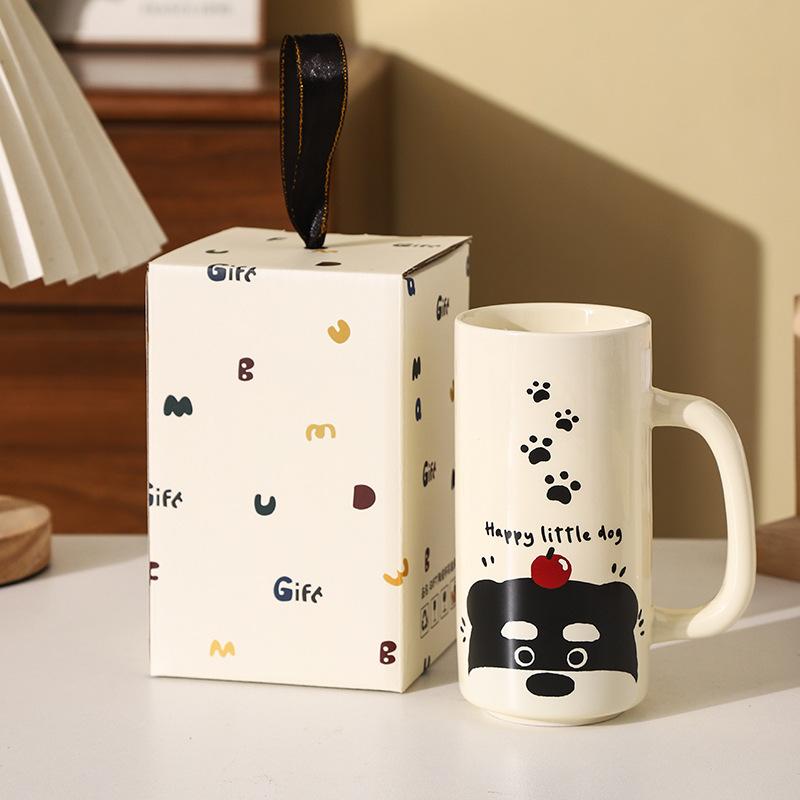 Knírač Vysoce hodnotný keramický hrnek na vodu Dárek k promoci Kreslený hrnek Velký objem Rovný hrnek Suvenýr