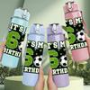 1PC It Is My 6th Birthday Soccer Boy Print 750ml Color Plastic Sports Water Bottle Leakproof Flip Straw Lid Suitable for Sports Office Home Use