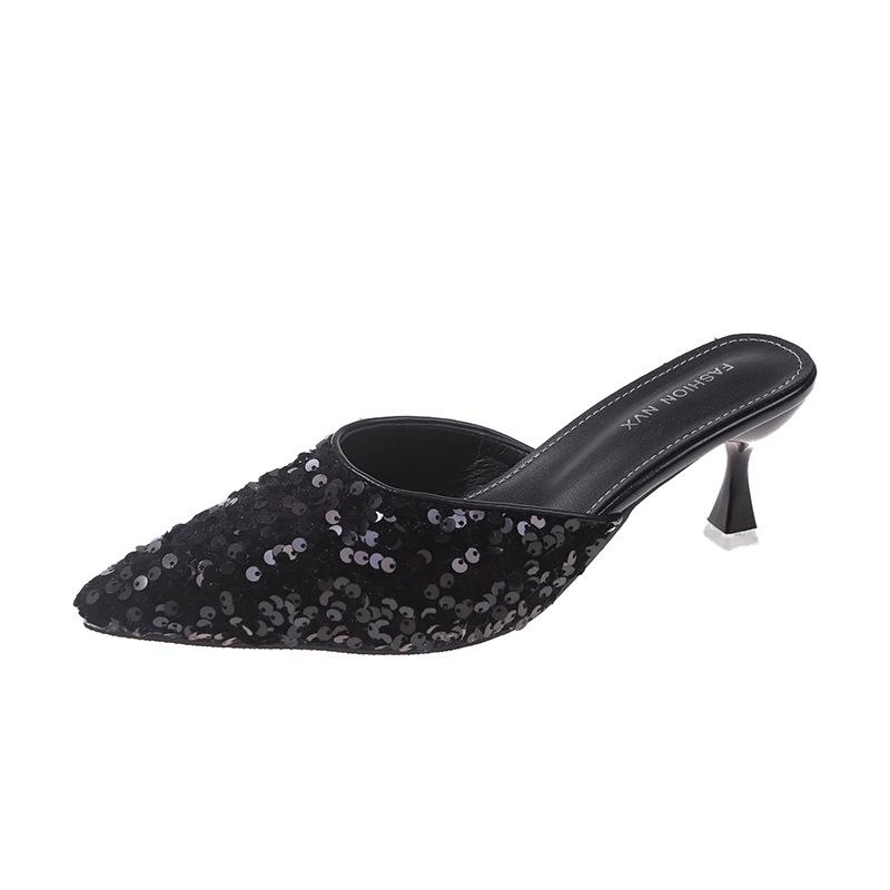 

Французские ретро-тапочки-мешки с головкой-мешком, женская верхняя одежда, новинка 2025 года, летние, тонкие, ленивые, с одной педалью, классные тапочки Muller 35 чёрный