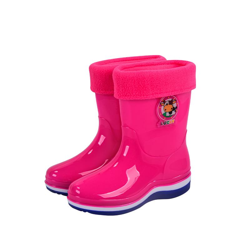Children's Cartoon Mid-Calf Non-Slip Waterproof Rain Boots, Comfortable with Cotton Lining for School Wear