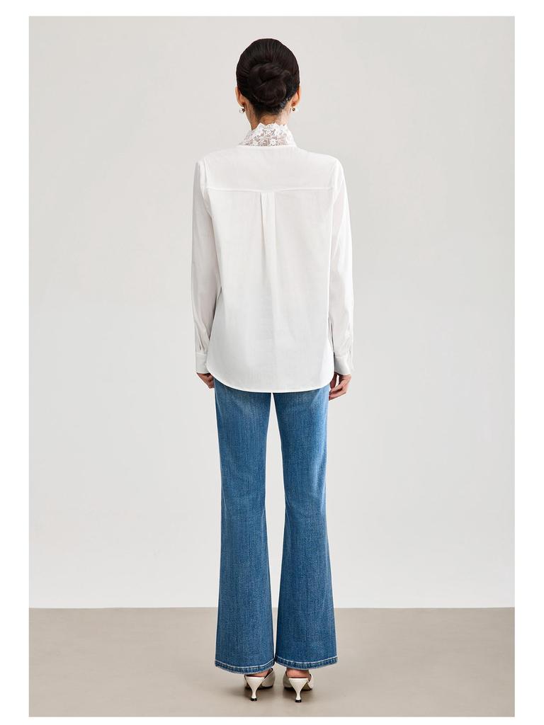 Women's Retro Lace Collar Long Sleeve High-Density Cotton Shirt - Spring New Arrival