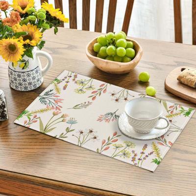 Floral Linen Placemat Tulip Spring Party Placemat Flowers Leaves Placemat Protects Table from Scratches Spills for Dining Table Home Farmhouse Decor
