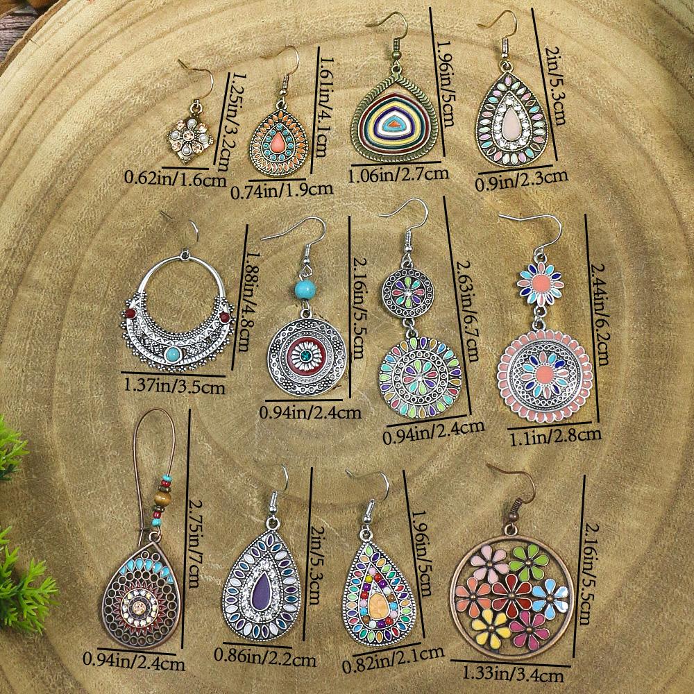 Bohemian Fashion Earrings Alloy Oil Drop Vintage Geometric Round Turquoise Inlaid Exquisite Dot Zircon Ear Zircon Wholesale